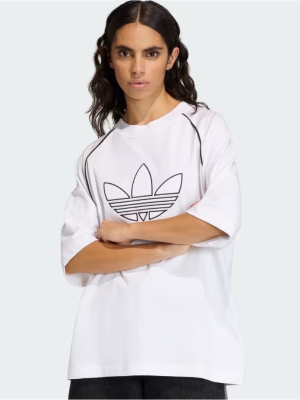 adidas White Oversized Trefoil Tee with Black Trim
